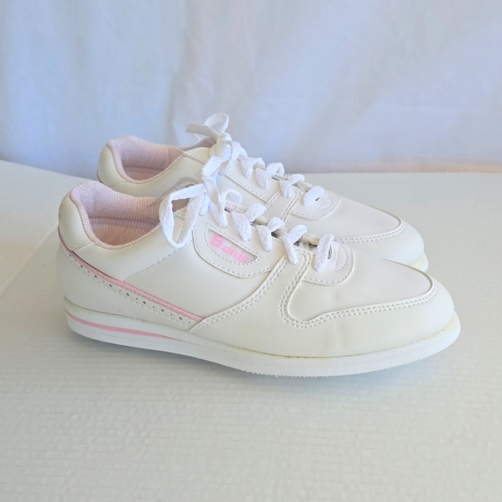 Womens Etonic White & Pink Leather Golf Shoes Spiked Soles Size 8 1/2